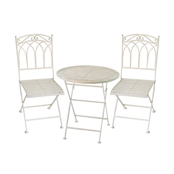 Charles Bentley Foldable Wrought Iron White Bistro Set