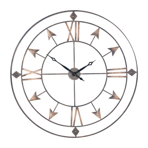 Antique Grey & Gold Large Skeleton Wall Clock