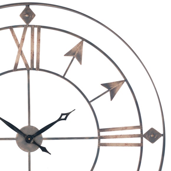 Antique Grey & Gold Large Skeleton Wall Clock