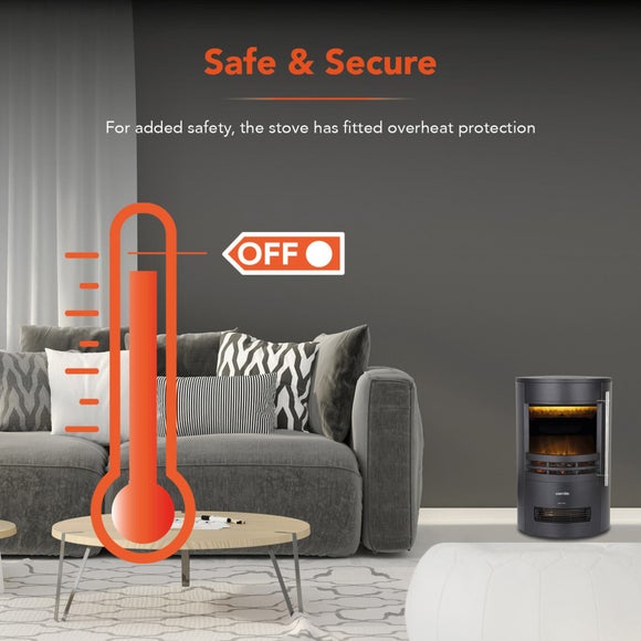 2000W Elmswell Round Contemporary Flame Effect Stove