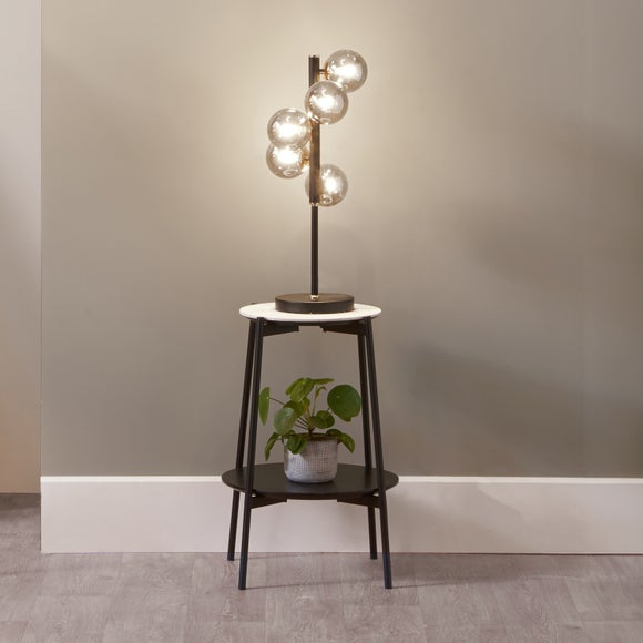 Blair Smoke Glass Ball and Black Metal Table Lamp