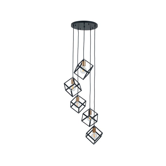 Alessio Matt Black Metal 5 Light Cluster Ceiling Light