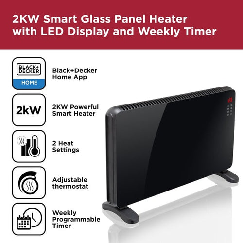 2000W Black And Decker Smart Glass Panel Heater