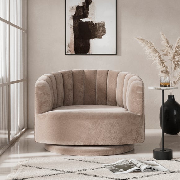 Elena Luxe Chenille Scalloped Swivel Chair, product image 1