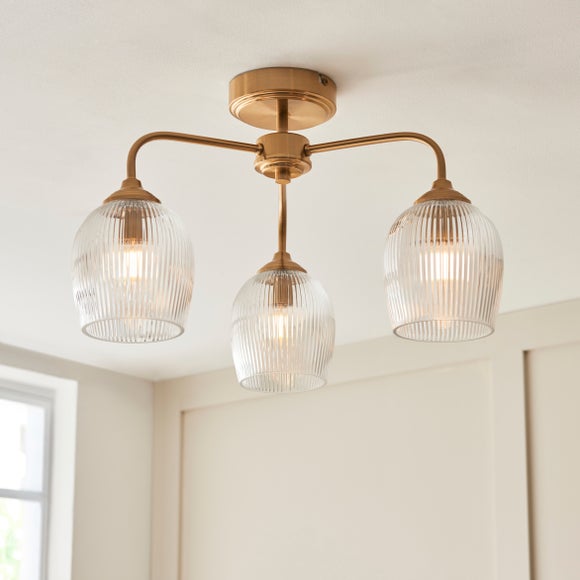 Vogue Leroy 3 Light Ribbed Semi Flush Ceiling Light