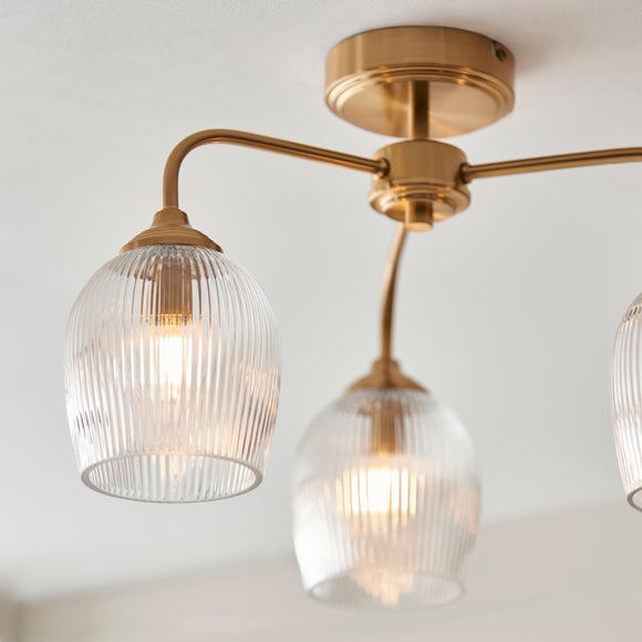 Vogue Leroy 3 Light Ribbed Semi Flush Ceiling Light