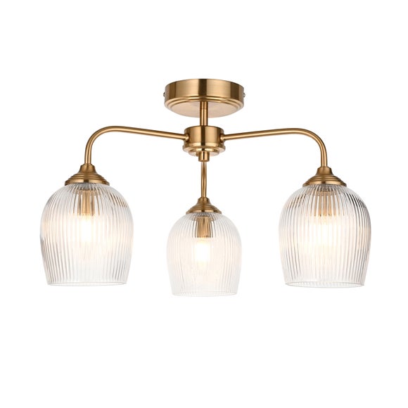 Vogue Leroy 3 Light Ribbed Semi Flush Ceiling Light