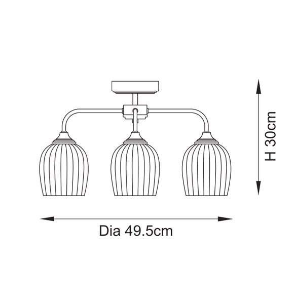 Vogue Leroy 3 Light Ribbed Semi Flush Ceiling Light
