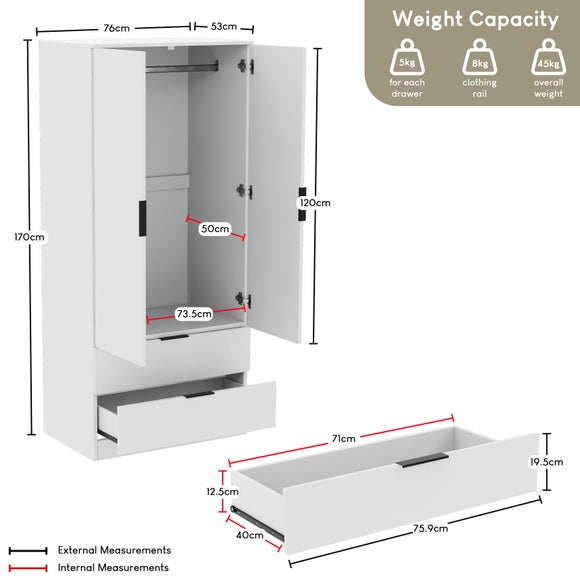 Hayes 2 Drawer Double Wardrobe, product image 14