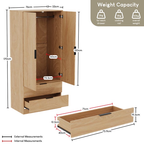 Hayes 2 Drawer Double Wardrobe, product image 21