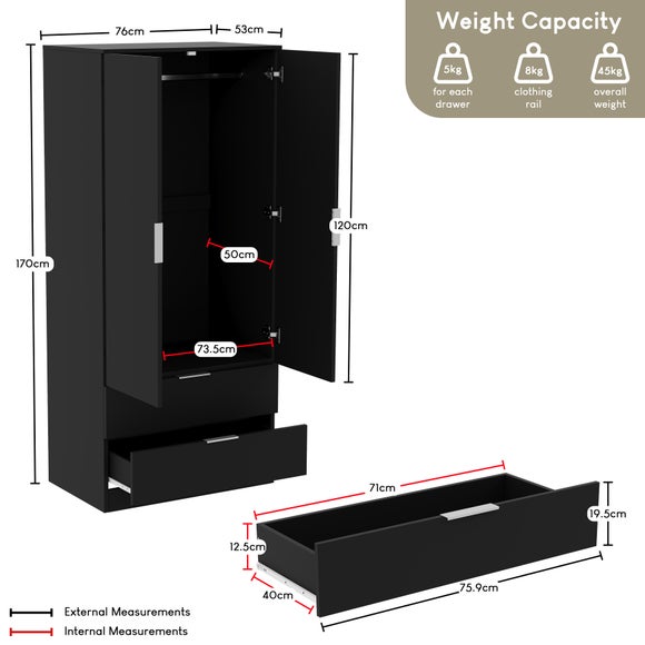 Hayes 2 Drawer Double Wardrobe, product image 7